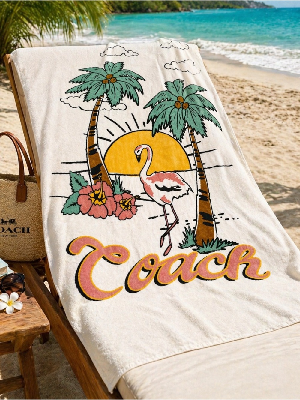 Coach Flamingo Tropical Beach Towel NWT Cotton Pool Resort
